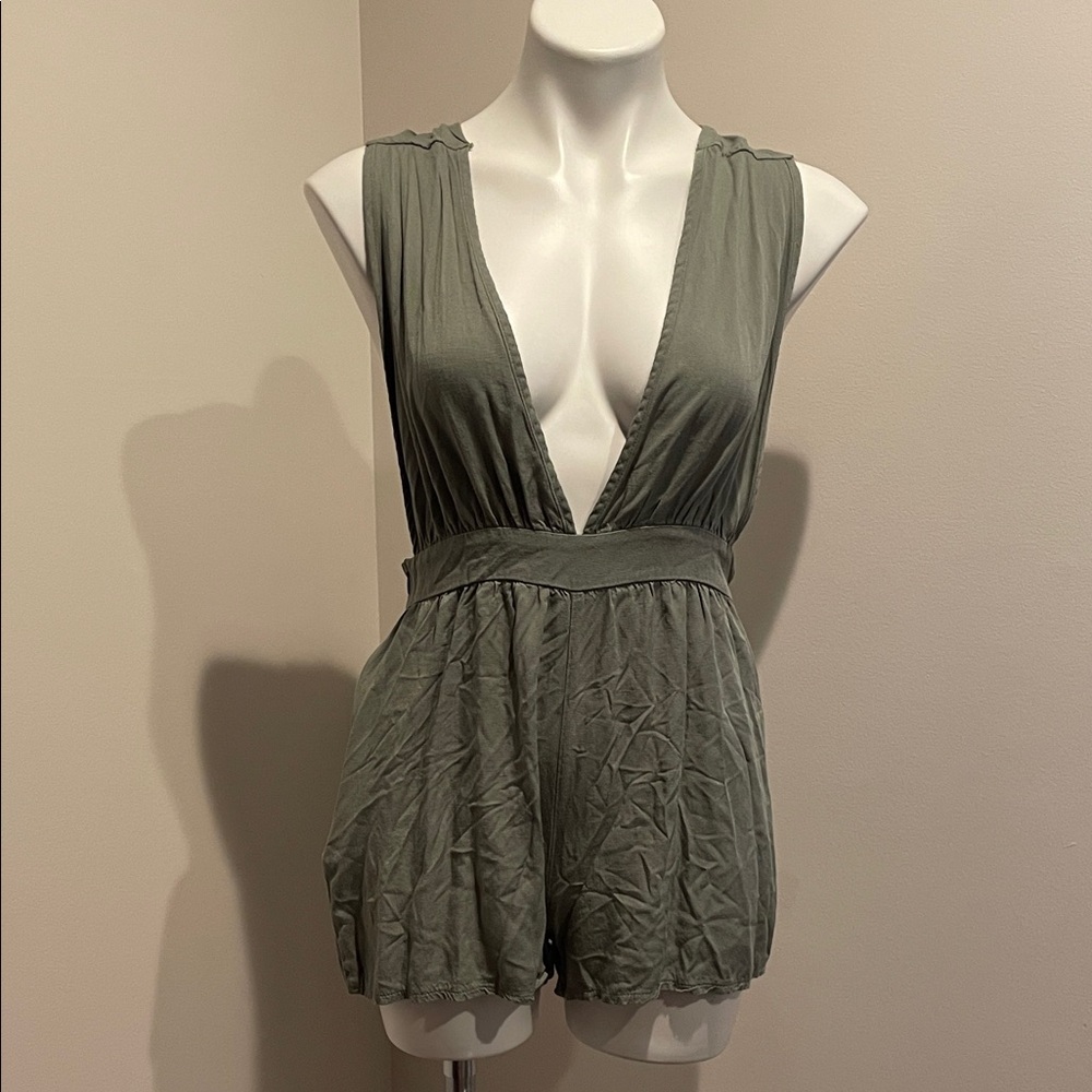 SHEIN Olive Green Deep V Romper